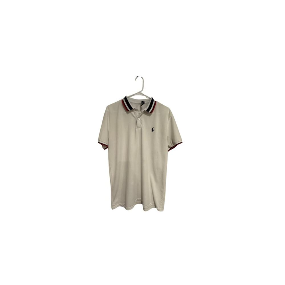 Ralph Lauren White Polo with Red & Blue Stripe Collar